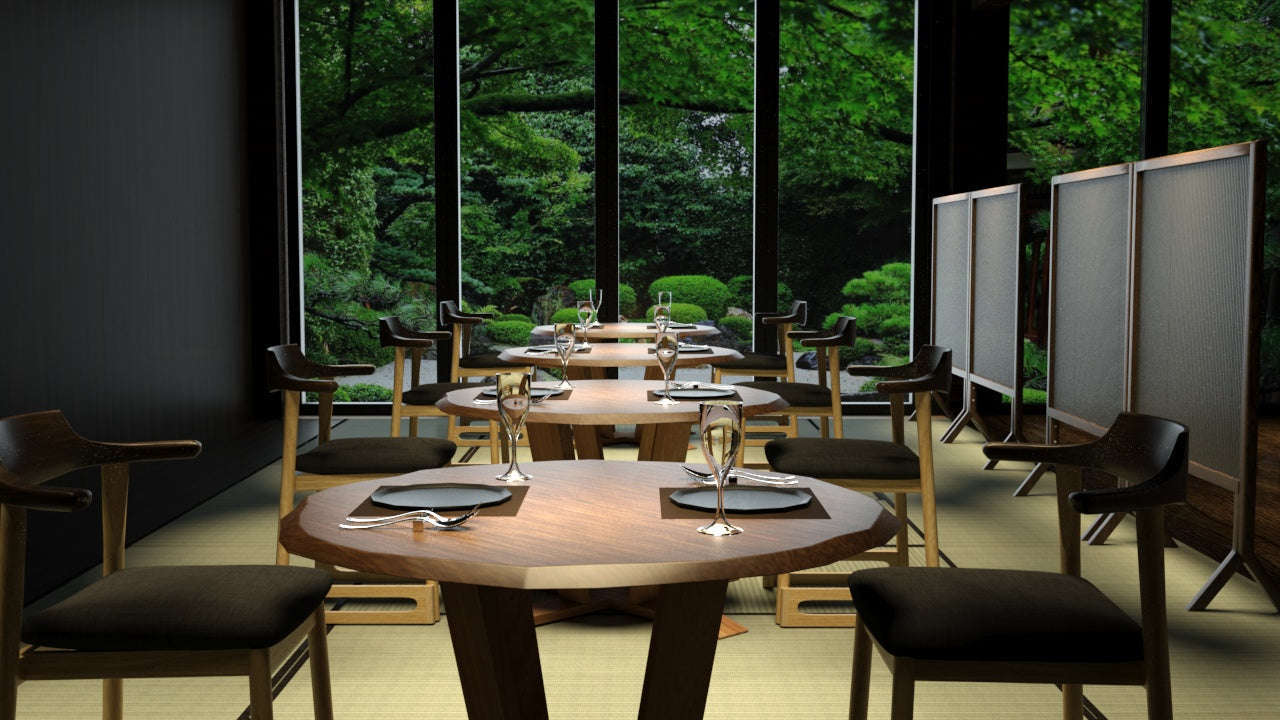 和室椅子テーブル_旅館家具_アームチェア, ダイニングチェア, チェア_くつろぎ-チェア3-walnut-L_八木研_ヤギケン_yagiken