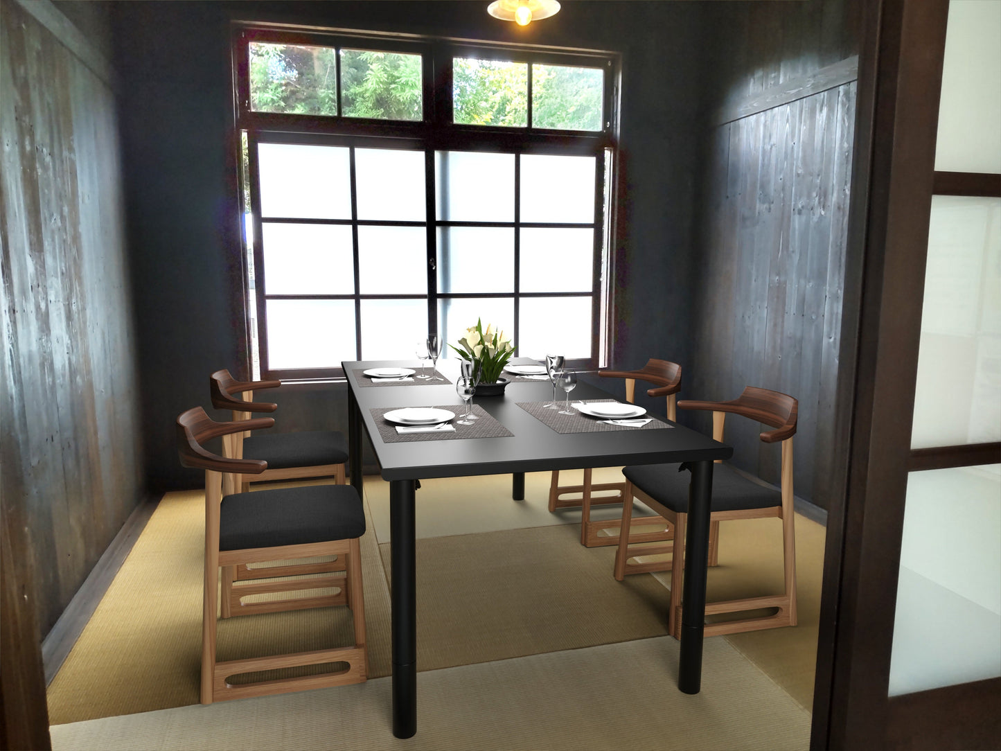 和室椅子テーブル_旅館家具_アームチェア, ダイニングチェア, チェア_くつろぎ-チェア3-walnut-H_八木研_ヤギケン_yagiken