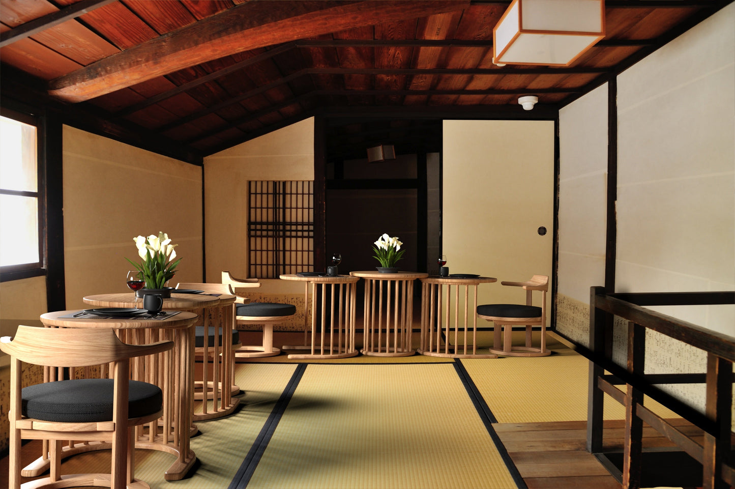 和室椅子テーブル_旅館家具_1人用テーブル, サイドテーブル, サークルテーブル, テーブル, テーブル高さ50cm, ナイトテーブル, ホテルテーブル, ラウンジテーブル, ラウンドテーブル, ローテーブル, 丸テーブル, 低いテーブル, 和室, 和室テーブル, 広縁, 旅館テーブル, 畳_まどか-花芯テーブルH-NT色_八木研_ヤギケン_yagiken