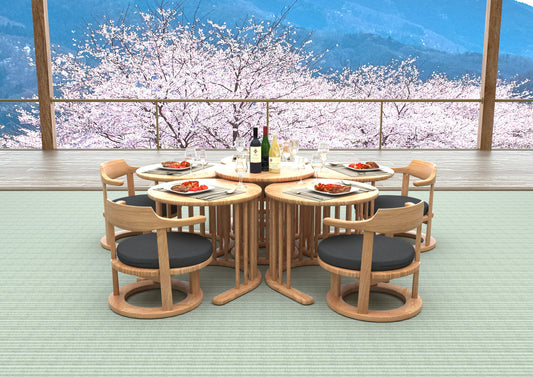 和室椅子テーブル_旅館家具_1人用テーブル, サイドテーブル, ソファテーブル, ソファベッド, テーブル, テーブル幅60cm, テーブル高さ50cm, ナイトテーブル, ホテルテーブル, ラウンジテーブル, ラウンドテーブル, ローテーブル, 丸テーブル, 低いテーブル, 和室テーブル, 宴会場, 広縁, 旅館テーブル_まどか-花芯テーブル-L-NT_八木研_ヤギケン_yagiken