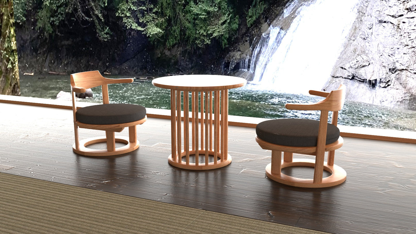 和室椅子テーブル_旅館家具_1人用テーブル, サイドテーブル, ソファテーブル, ソファベッド, テーブル, テーブル幅60cm, テーブル高さ50cm, ナイトテーブル, ホテルテーブル, ラウンジテーブル, ラウンドテーブル, ローテーブル, 丸テーブル, 低いテーブル, 和室テーブル, 宴会場, 広縁, 旅館テーブル_まどか-花芯テーブル-L-NT_八木研_ヤギケン_yagiken