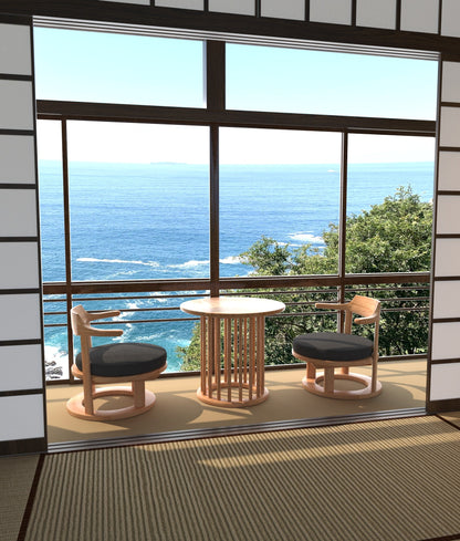 和室椅子テーブル_旅館家具_1人用テーブル, サイドテーブル, ソファテーブル, ソファベッド, テーブル, テーブル幅60cm, テーブル高さ50cm, ナイトテーブル, ホテルテーブル, ラウンジテーブル, ラウンドテーブル, ローテーブル, 丸テーブル, 低いテーブル, 和室テーブル, 宴会場, 広縁, 旅館テーブル_まどか-花芯テーブル-L-NT_八木研_ヤギケン_yagiken