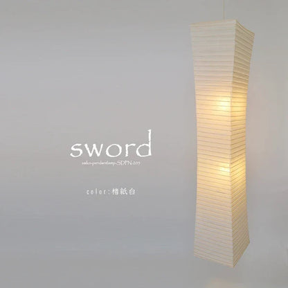 和紙ペンダントライト-和紙照明ペンダント-日本の和紙ランプ-和風ペンダントライト-手作り和紙照明-薄紙ペンダントライト-モダン和紙照明-和紙照明デザイン-伝統的な和紙照明-吹き抜け照明-大型照明-吹き抜け用-和風ペンダントライト-ソード SDPN-205 楮紙白 電球別売