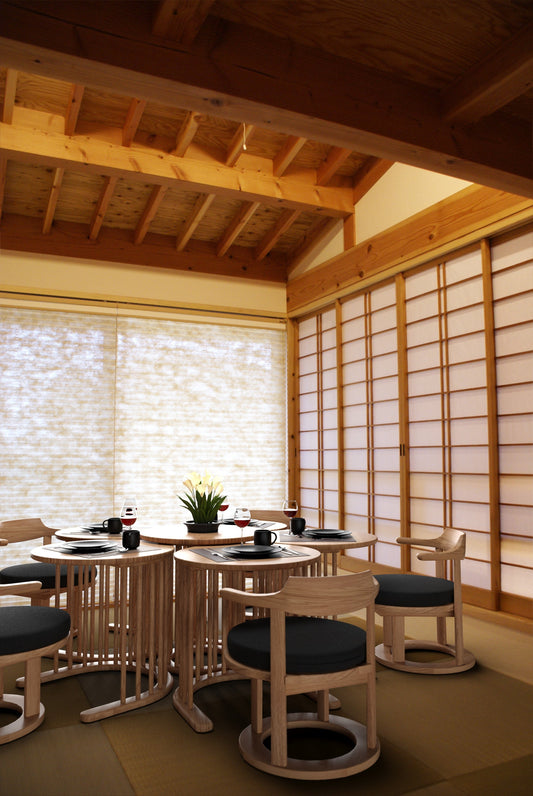 和室椅子テーブル_旅館家具_1人用テーブル, サイドテーブル, ソファテーブル, ソファベッド, テーブル, テーブル幅60cm, テーブル高さ50cm, ナイトテーブル, ホテルテーブル, ラウンジテーブル, ラウンドテーブル, ローテーブル, 丸テーブル, 低いテーブル, 和室テーブル, 宴会場, 広縁, 旅館テーブル_まどか-花弁テーブルH-NT色_八木研_ヤギケン_yagiken