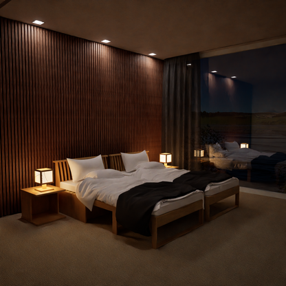 和室椅子テーブル_旅館家具_ソファベッド_くつろぎ-ソファベッド2-格子-NT色&ソファベッド用-クッションセット_八木研_ヤギケン_yagiken