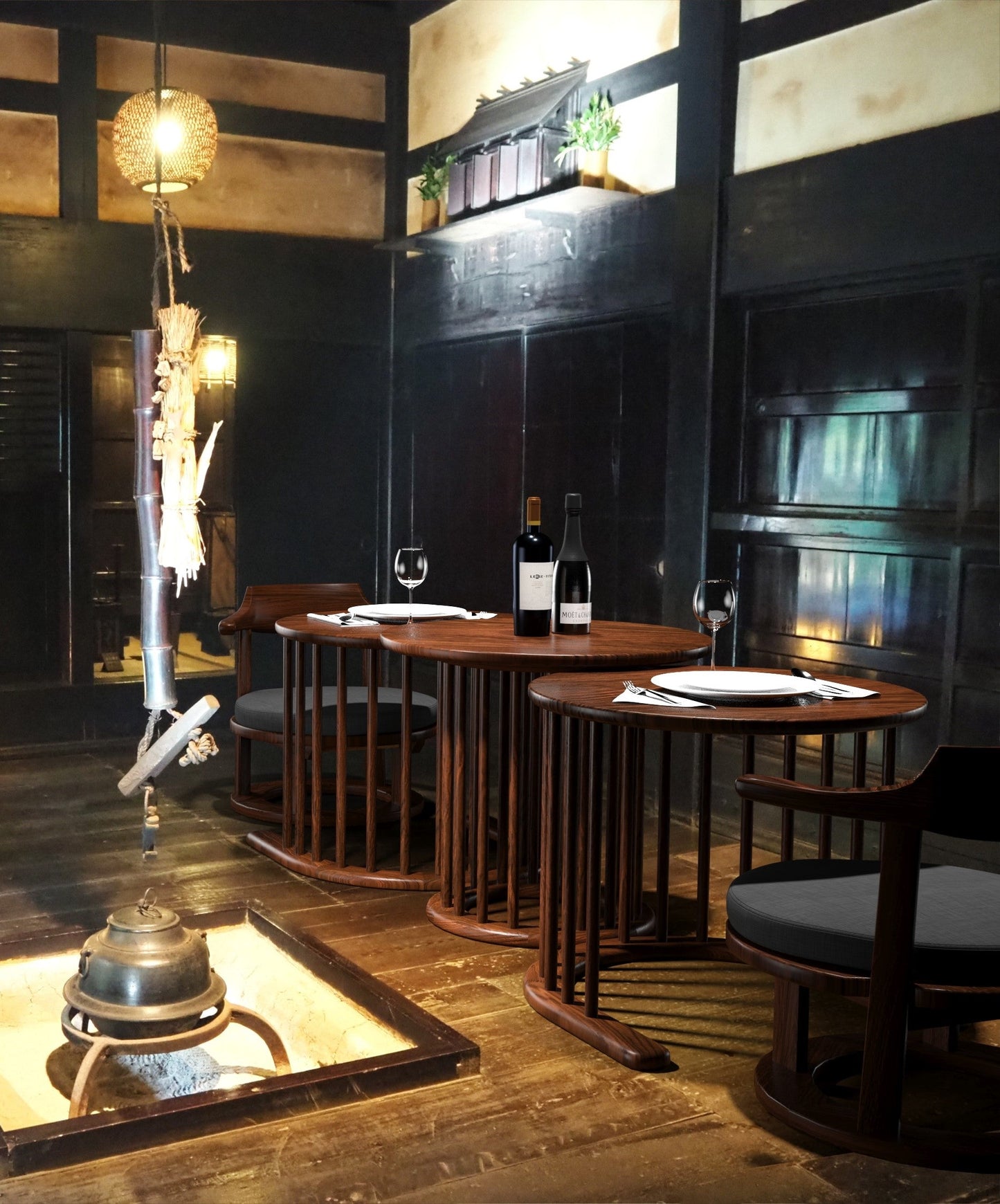 和室椅子テーブル_旅館家具_ダイニングチェア, チェア, ローチェア_まどか-和室低座椅子-φ450-DB色_八木研_ヤギケン_yagiken