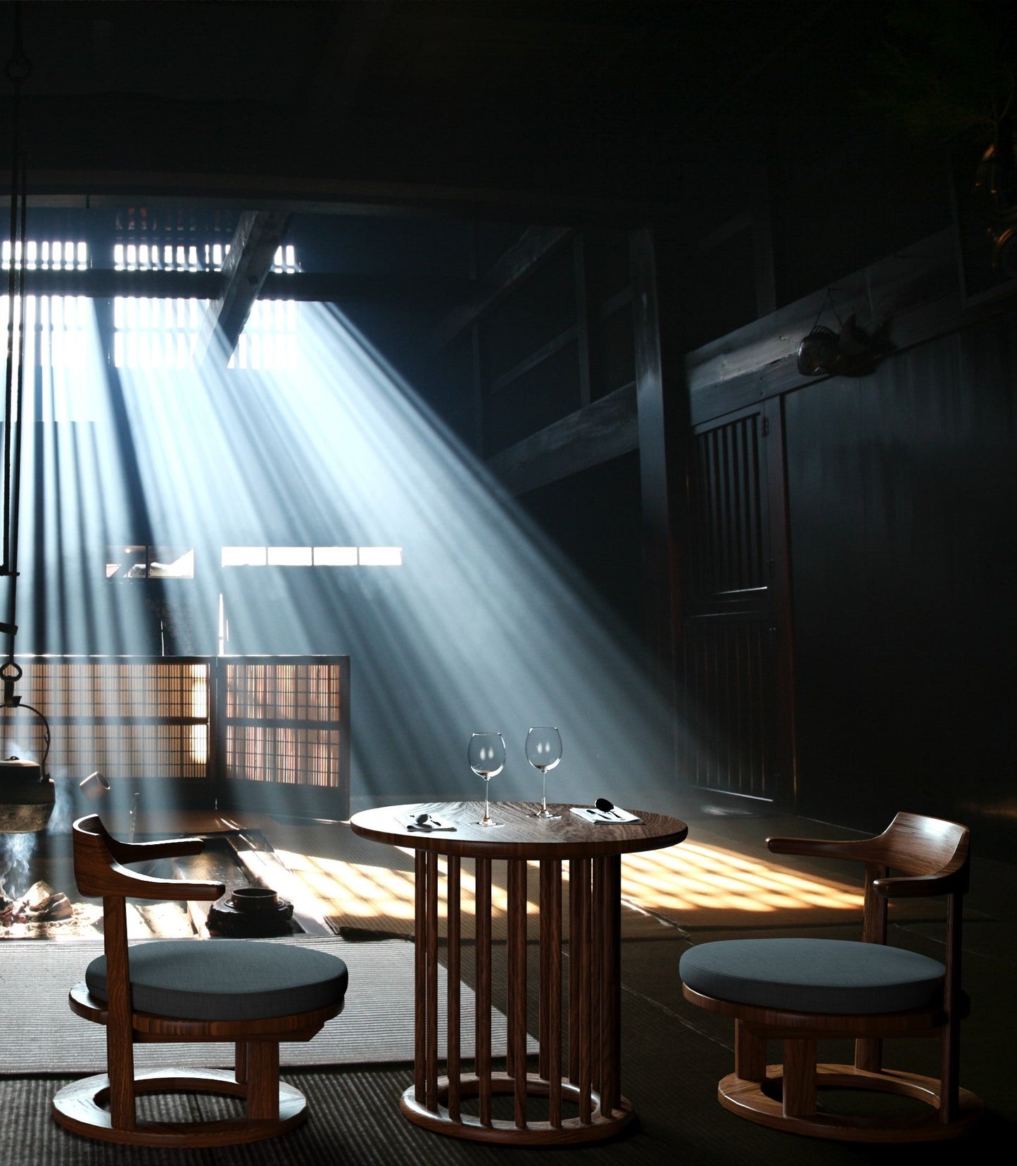 和室椅子テーブル_旅館家具_ダイニングチェア, チェア, ローチェア_まどか-和室低座椅子-φ450-DB色_八木研_ヤギケン_yagiken