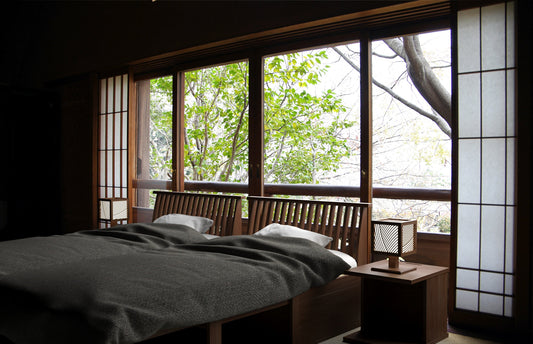 和室椅子テーブル_旅館家具_ソファベッド_くつろぎ-ソファベッド2-格子-DB色&ソファベッド用-クッションセット_八木研_ヤギケン_yagiken