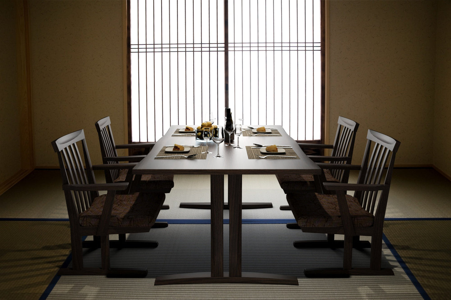 和室椅子テーブル_旅館家具_ダイニングチェア, チェア, ローチェア_たのし-アームチェアH-MB色-UP635_八木研_ヤギケン_yagiken